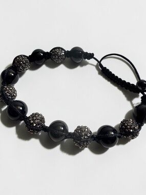 Black Shamballa Adjustable Bracelet CZ Crystal Beads Unisex